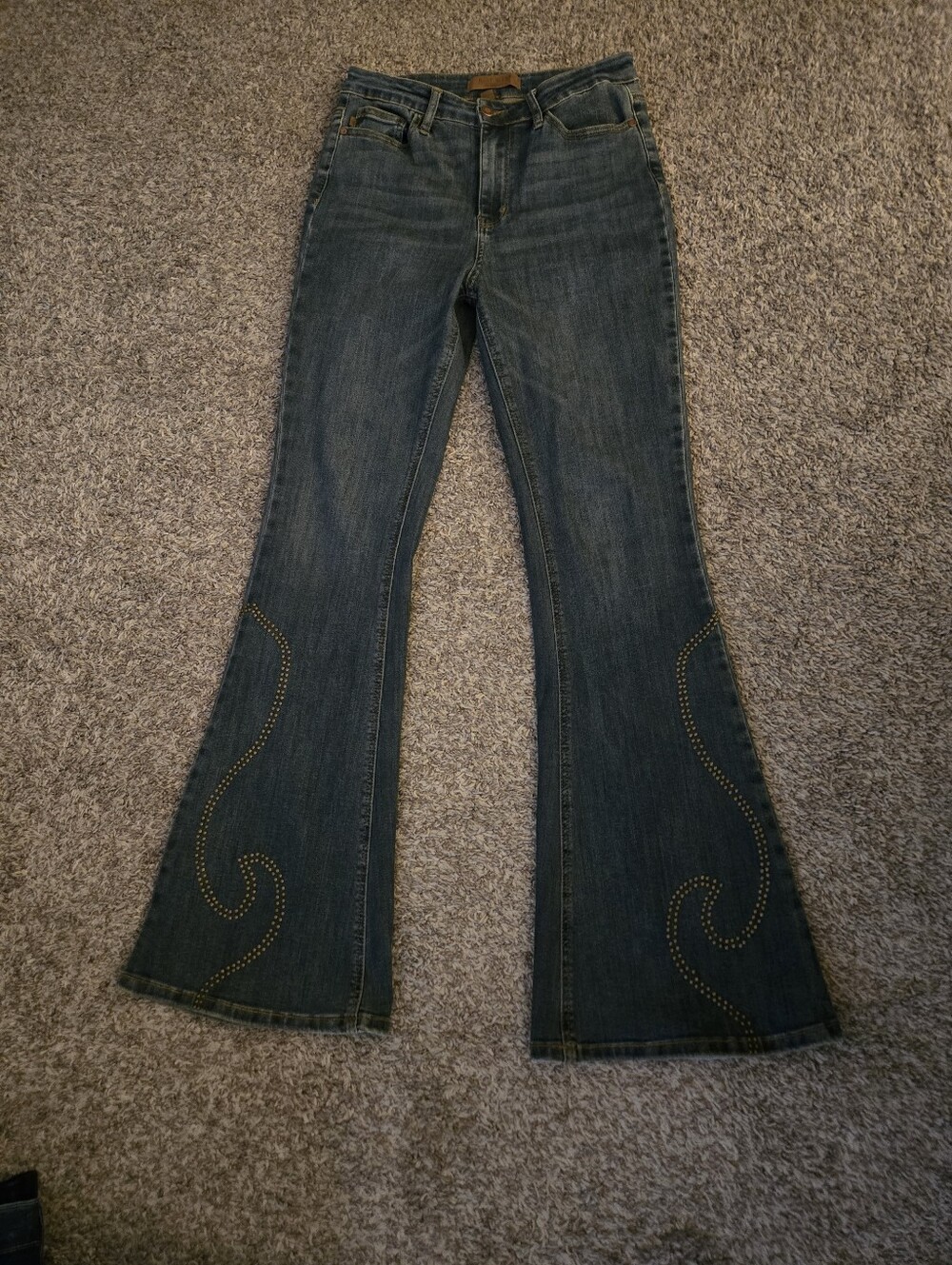 Judy Blue Dark Blue Flare Jeans with Swirl Stud Detail